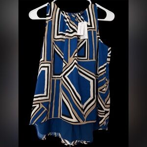 Banana Republic Navy and Beige Patterned Blouse